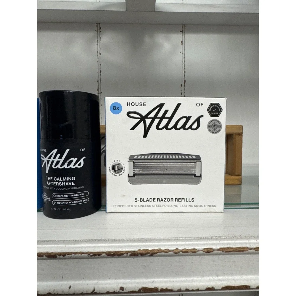 House of Atlas 16ct 5-Blade Razor Refills & Calming Aftershave Bundle Mens Shave